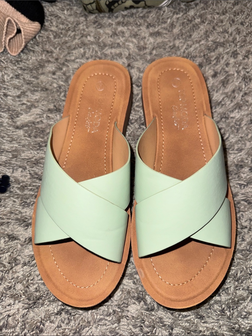 TOP Moda Mint Crisscross Slide Sandals